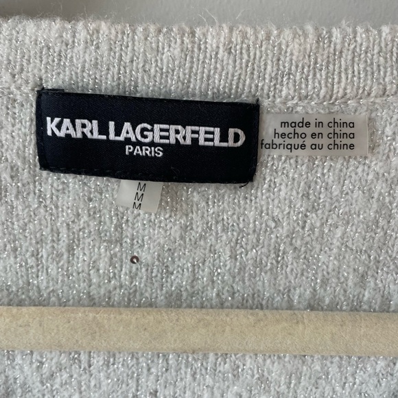 Karl Lagerfeld Paris, gray with silver sequins v-neck sweater, women’s medium - Picture 2 of 4